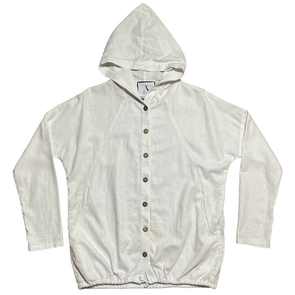 Adeptt 100% Linen Button Down Hooded Lightweight Cardigan Jacket In White Sz S - Picture 7 of 11